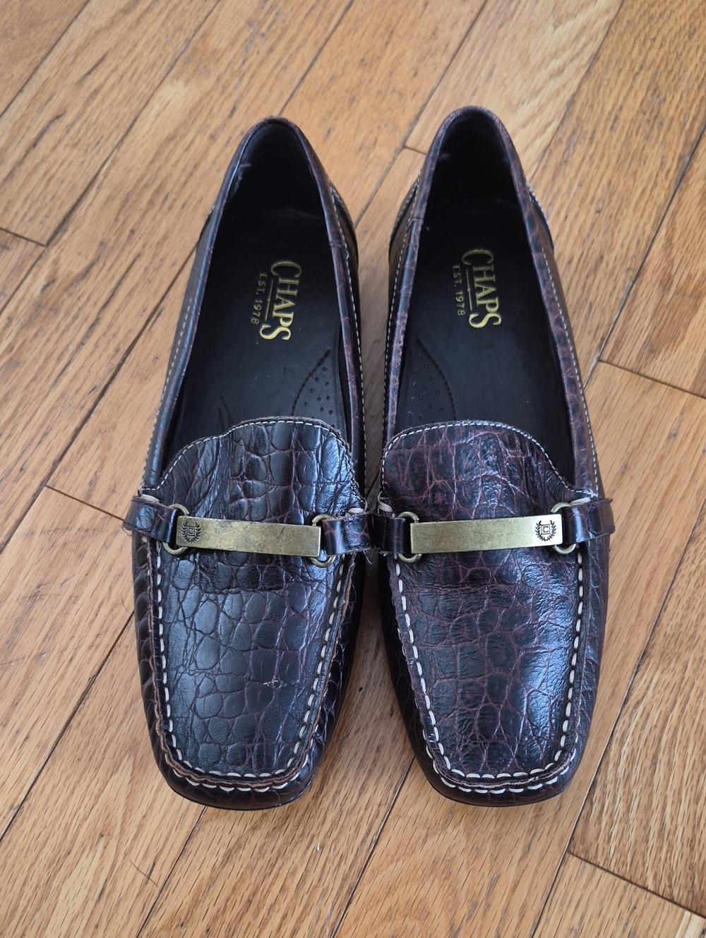 Chaps Marta Brown Croc Embossed Leather Driver Loafers Size 9B